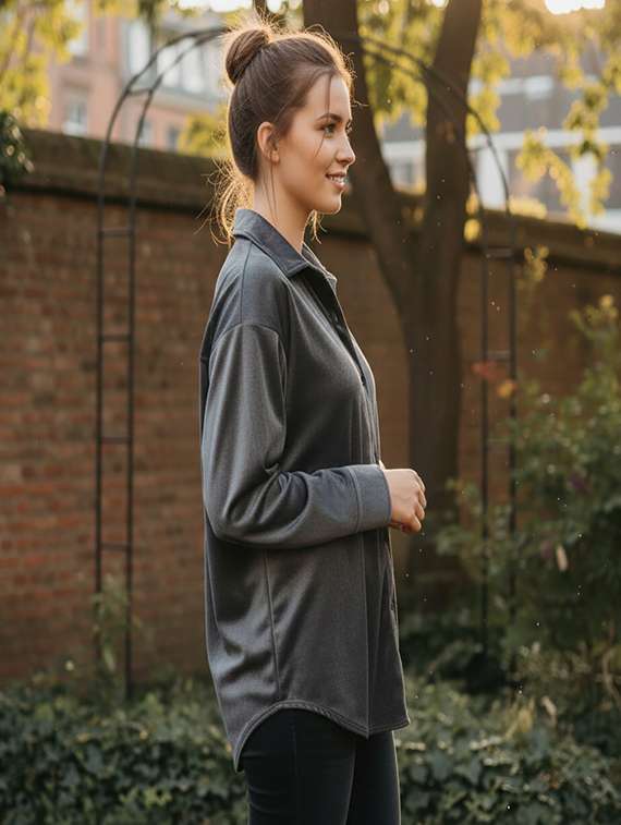 women solid collared long sleeve shirt - 22253733 -  Standard Image - 2