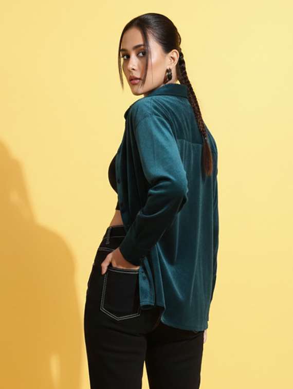 women solid collared long sleeve shirt - 22253739 -  Standard Image - 2