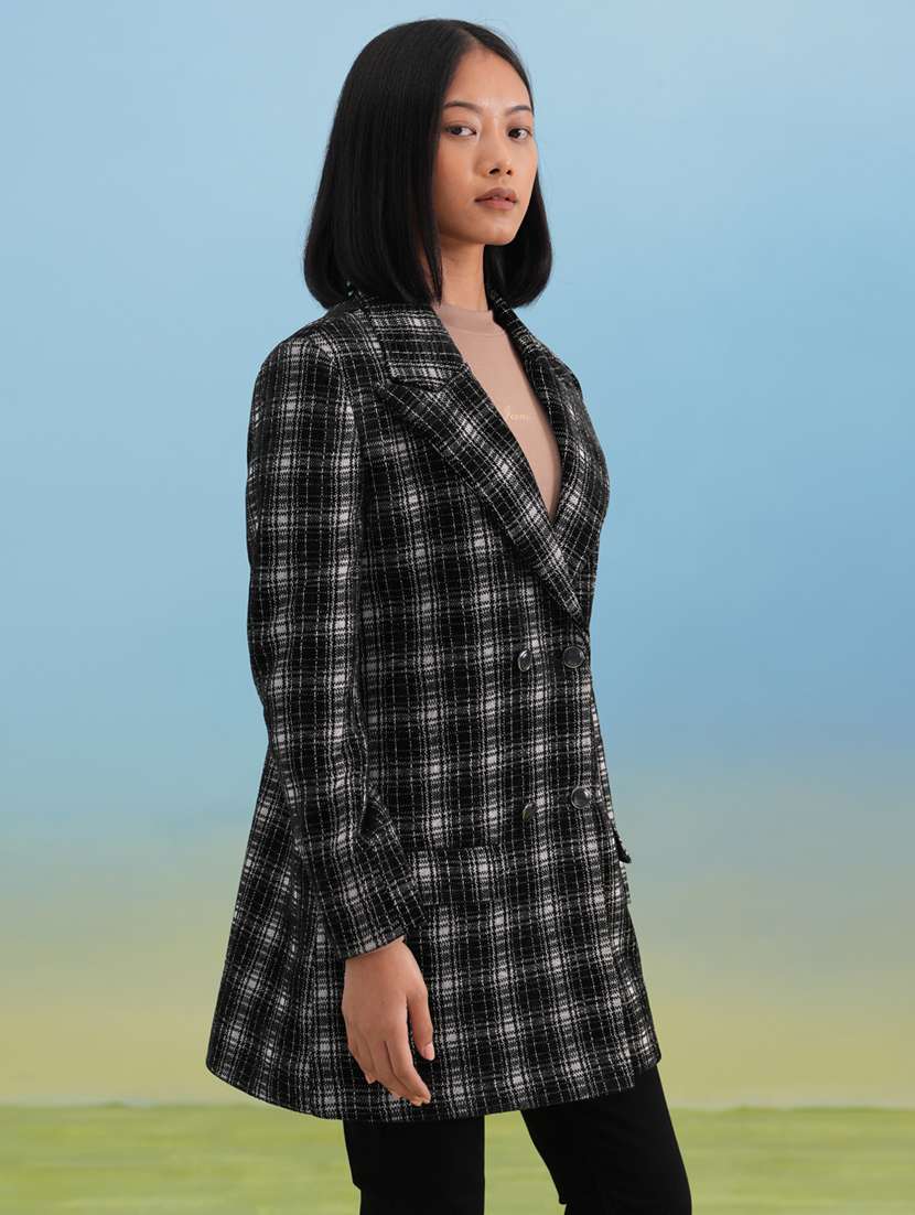 women checkered long sleeve trench coat - 22253757 -  Standard Image - 2