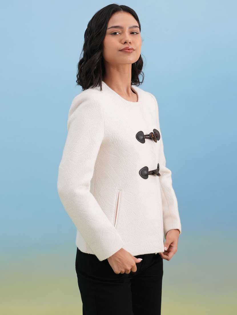 women solid long sleeve regular coat - 22253759 -  Standard Image - 2