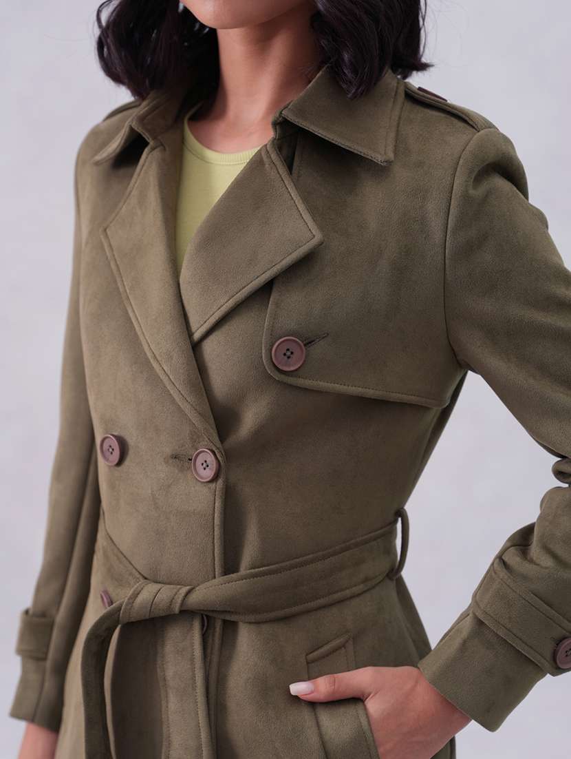 women solid long sleeve trench coat - 22253760 -  Standard Image - 2