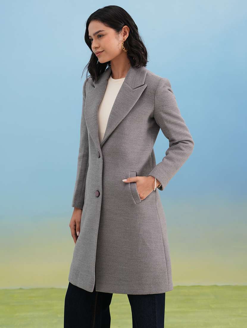 women solid long sleeve trench coat - 22253765 -  Standard Image - 2