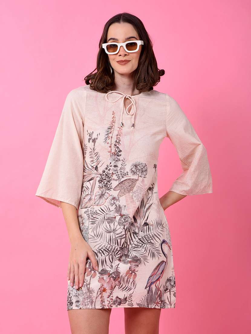 women floral print bell sleeve shift dress