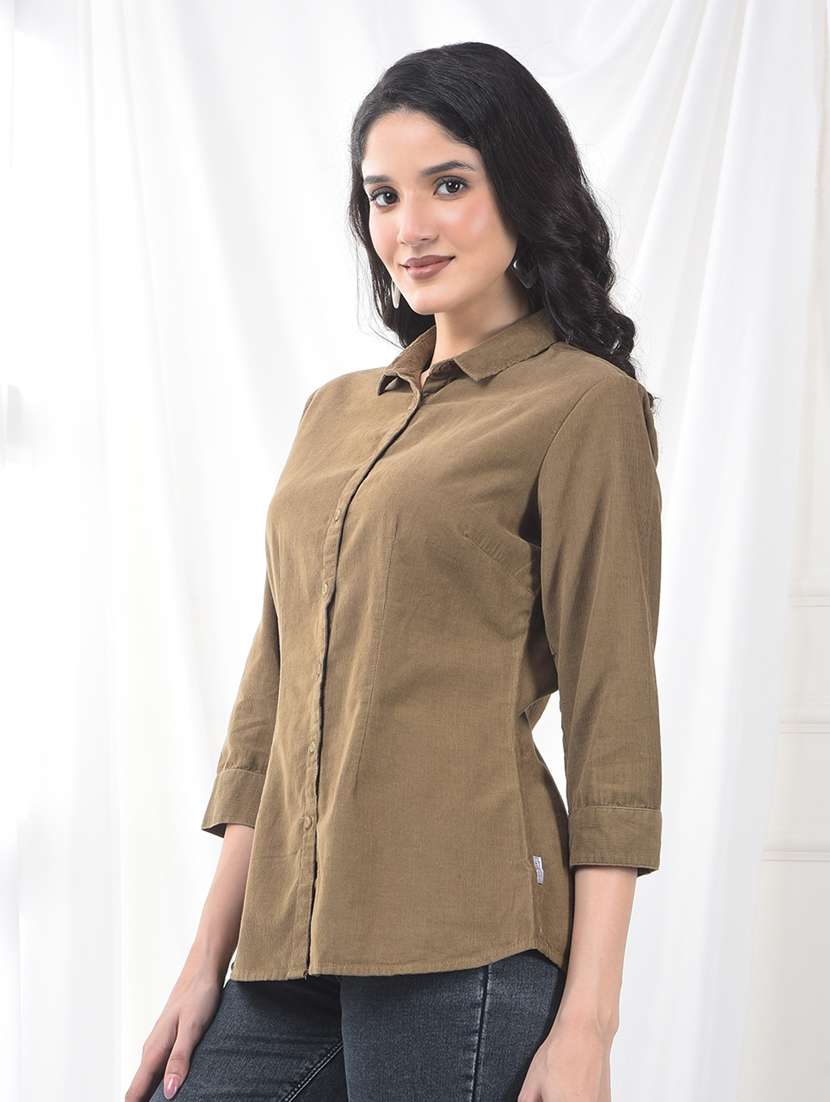 women solid collared regular fit shirt