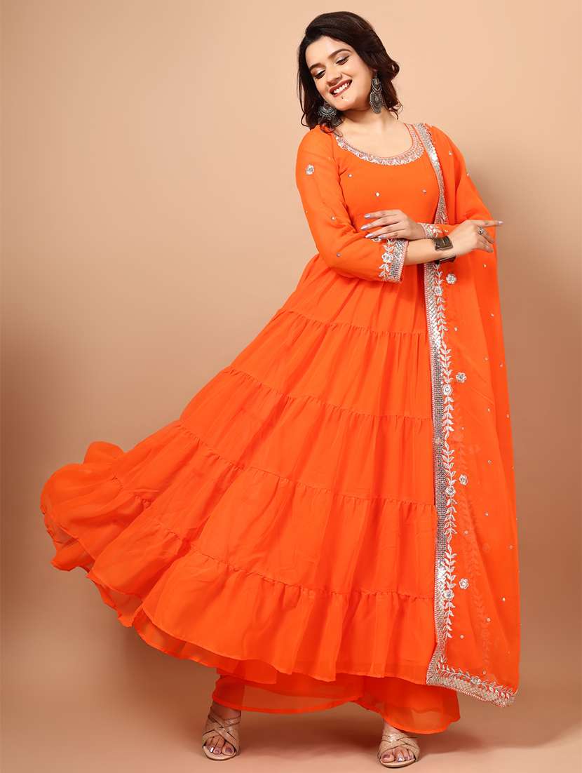 women solid with work long sleeve kurta dupatta set - 22253823 -  Standard Image - 2