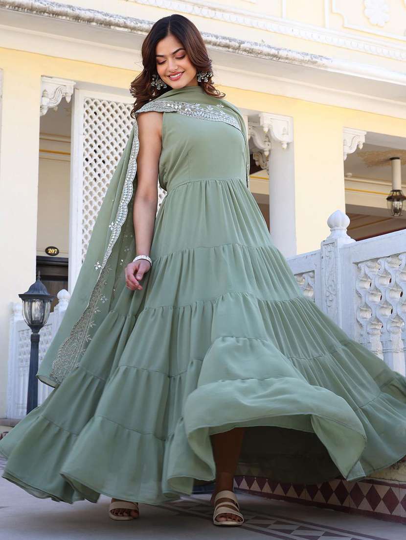 women solid shoulder strap kurta dupatta set - 22253824 -  Standard Image - 2