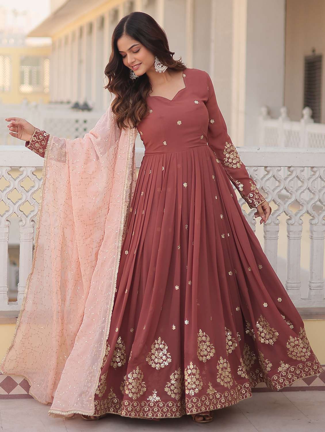 women solid with work long sleeve kurta dupatta set - 22253853 -  Standard Image - 2