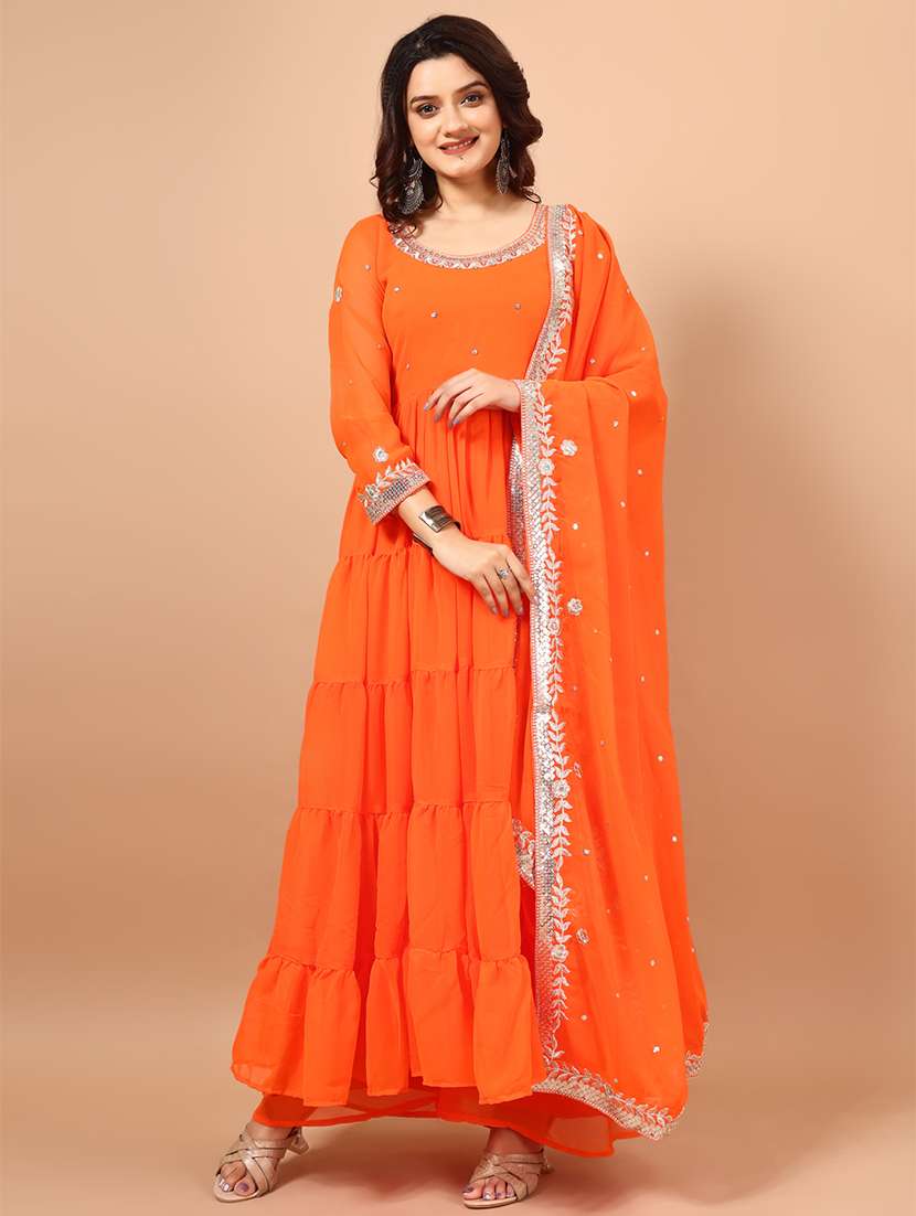 women solid with work long sleeve kurta with dupatta set - 22253877 -  Standard Image - 2