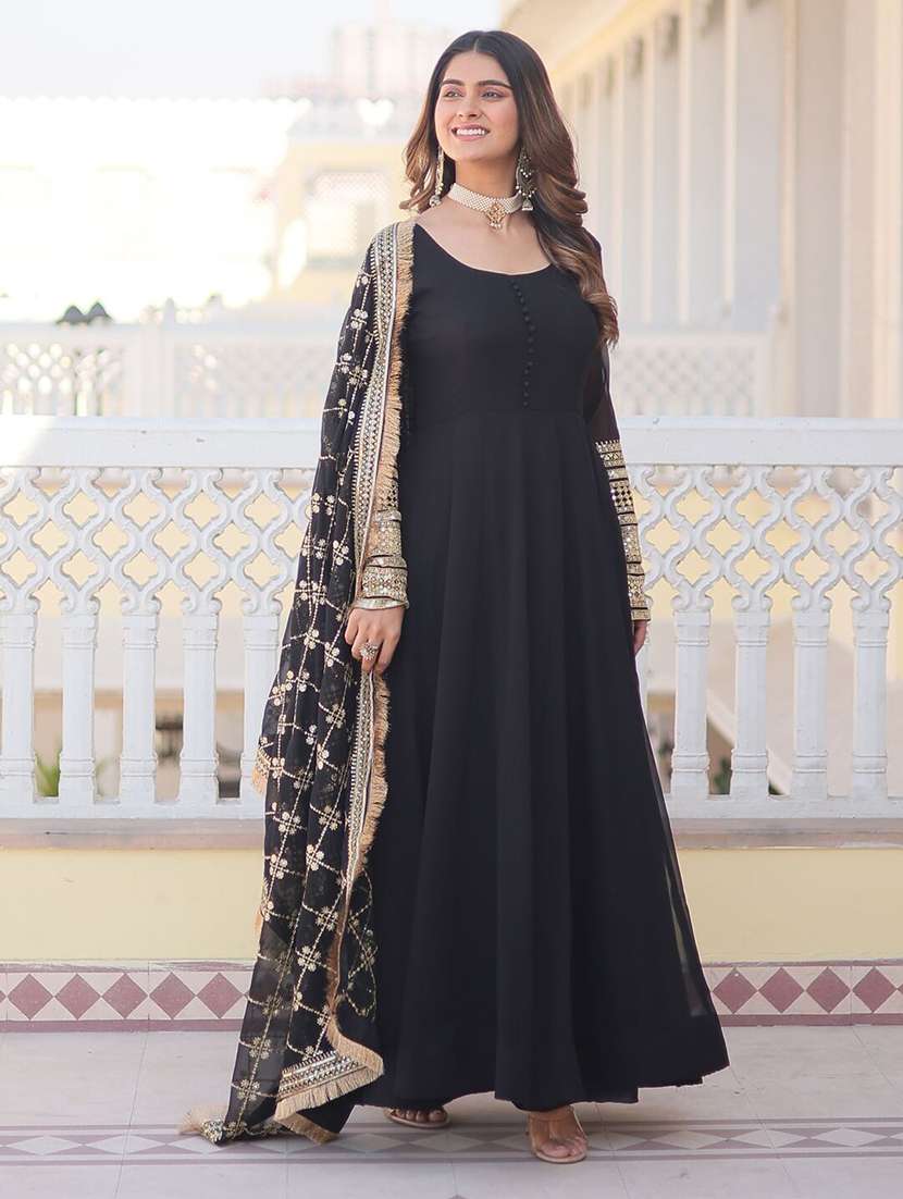 women solid with work long sleeve kurta with dupatta set - 22253914 -  Standard Image - 2