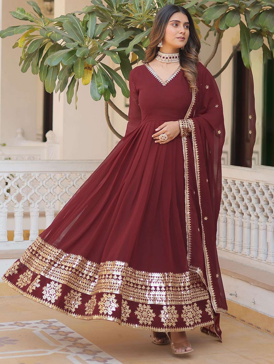 women solid with work long sleeve kurta with dupatta set - 22253916 -  Standard Image - 2