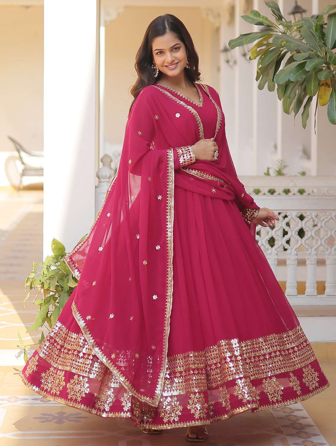 women solid with work long sleeve kurta with dupatta set - 22253917 -  Standard Image - 2