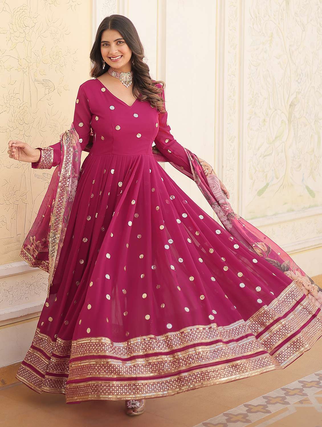 women solid with work long sleeve kurta with dupatta set - 22253919 -  Standard Image - 2