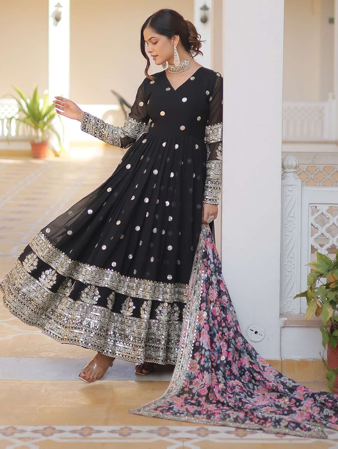 women solid with work long sleeve kurta with dupatta set - 22253925 -  Standard Image - 2