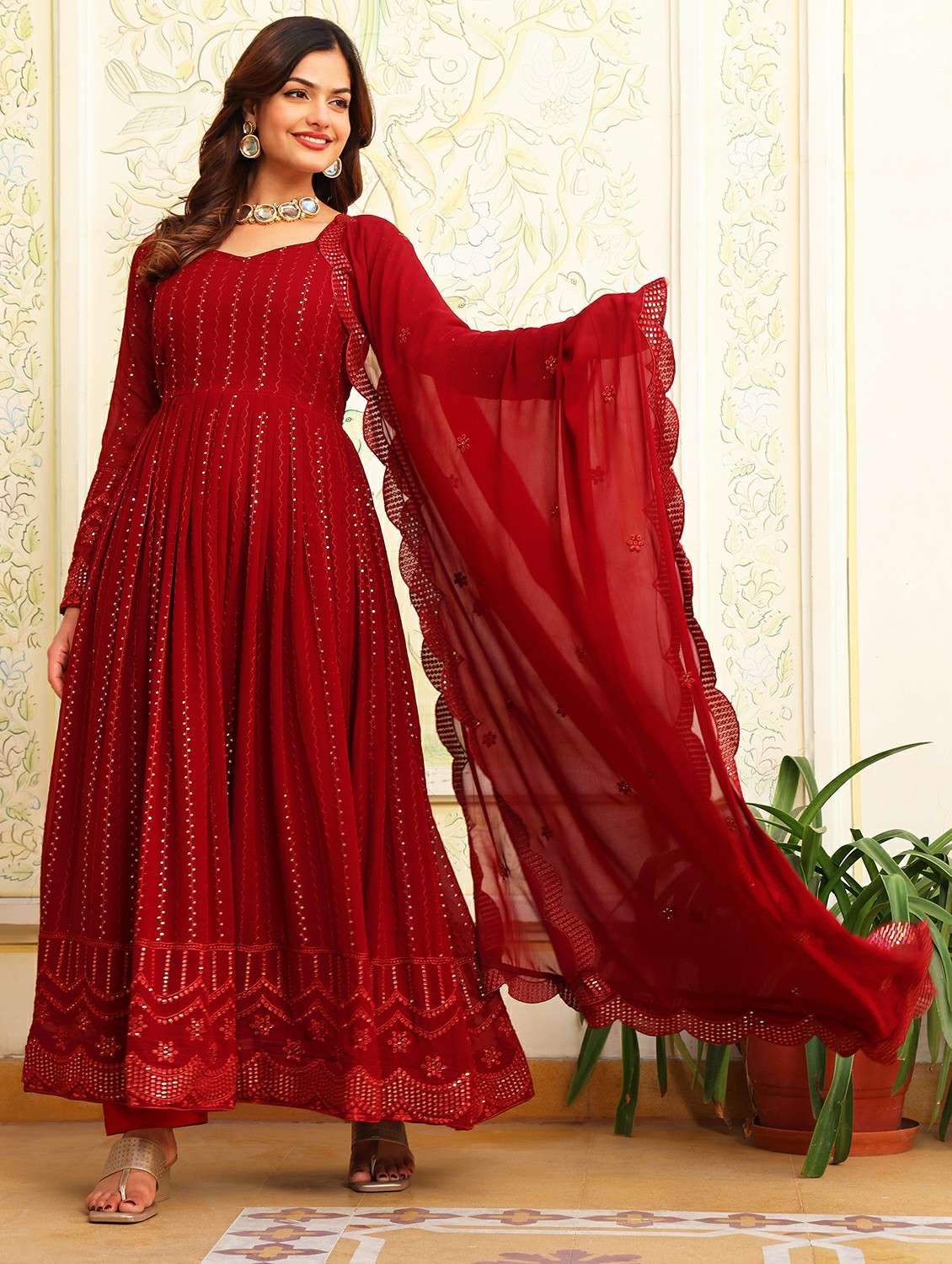 women solid with work long sleeve kurta with dupatta set - 22253943 -  Standard Image - 2