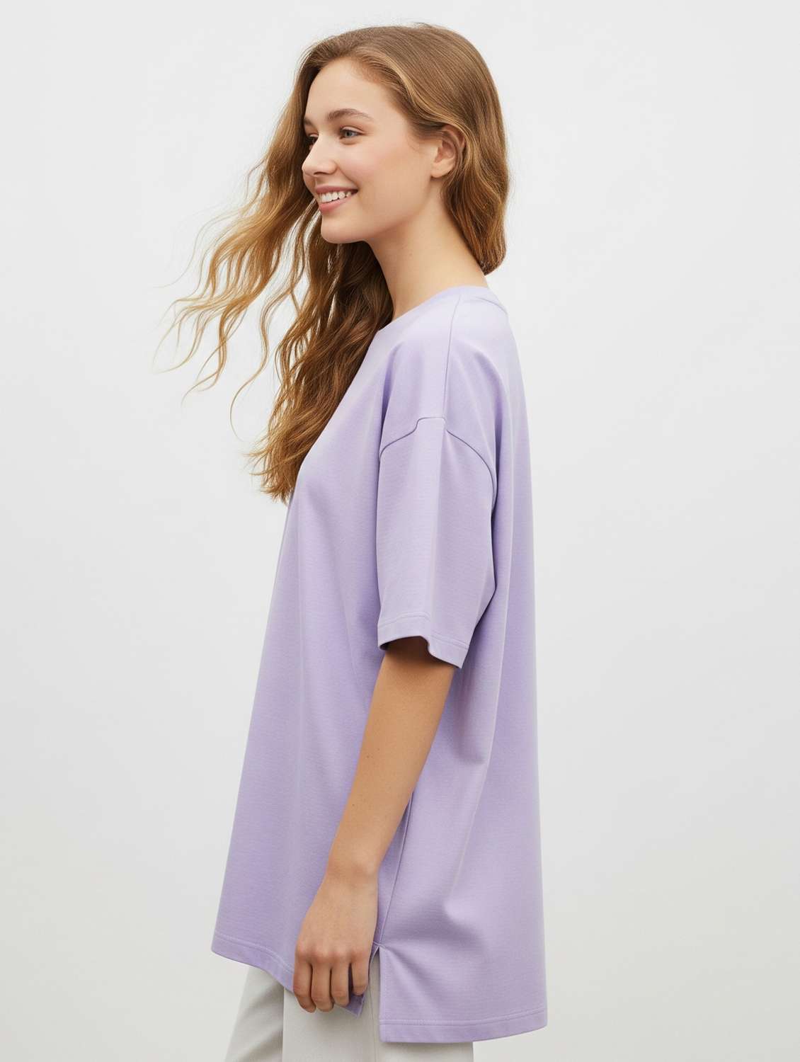 women solid short sleeve oversized t-shirt - 22254361 -  Standard Image - 2