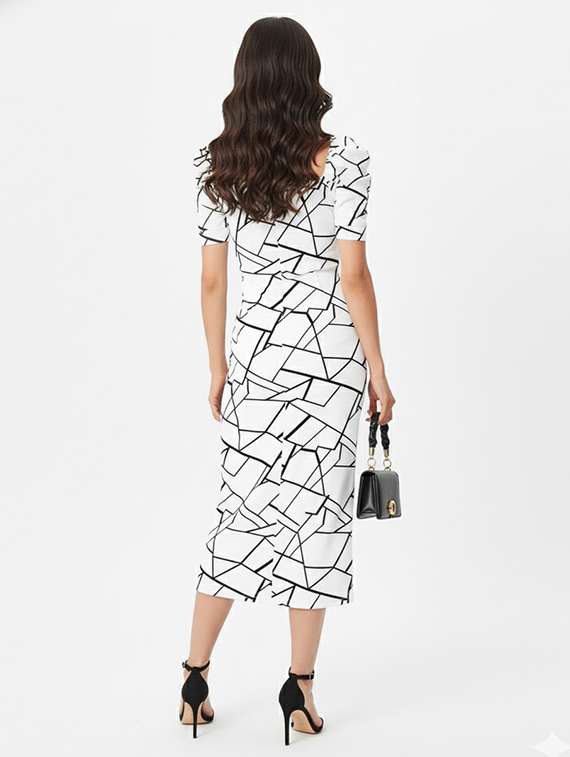women printed puff sleeve bodycon dress - 22254450 -  Standard Image - 2