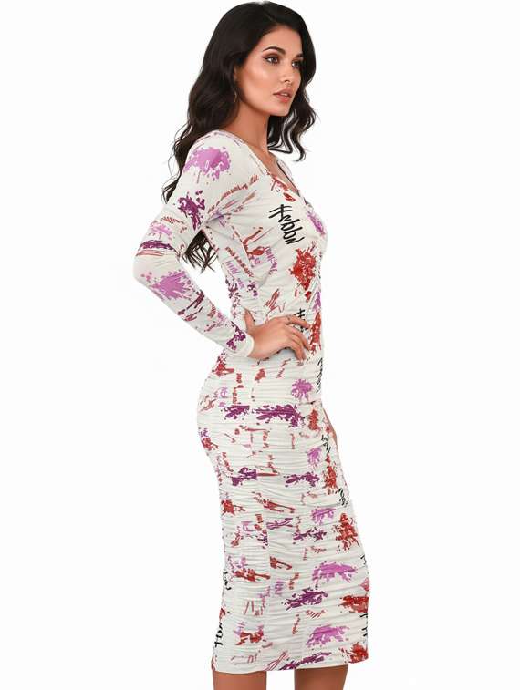 women printed puff sleeve bodycon dress - 22254467 -  Standard Image - 2