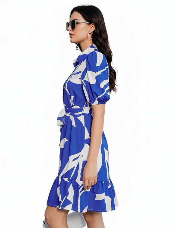 women printed puff sleeve tiered dress - 22254472 -  Standard Image - 2