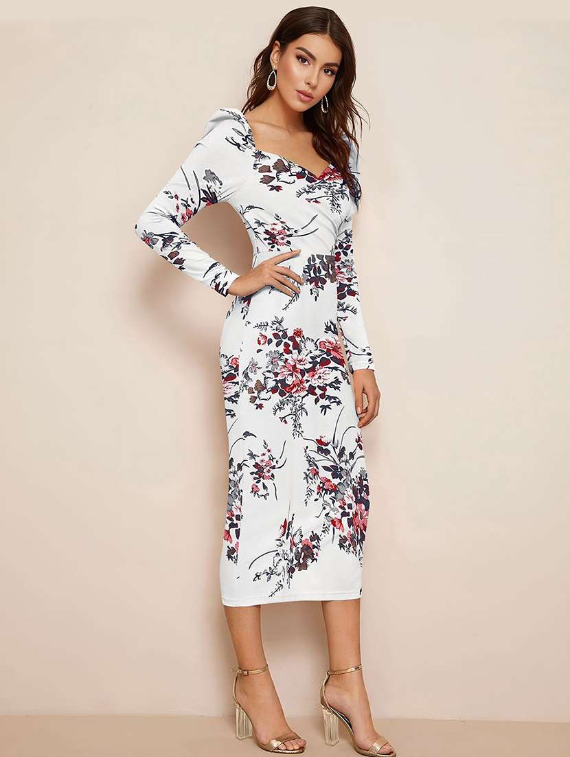 women floral print puff sleeve bodycon dress - 22254475 -  Standard Image - 2