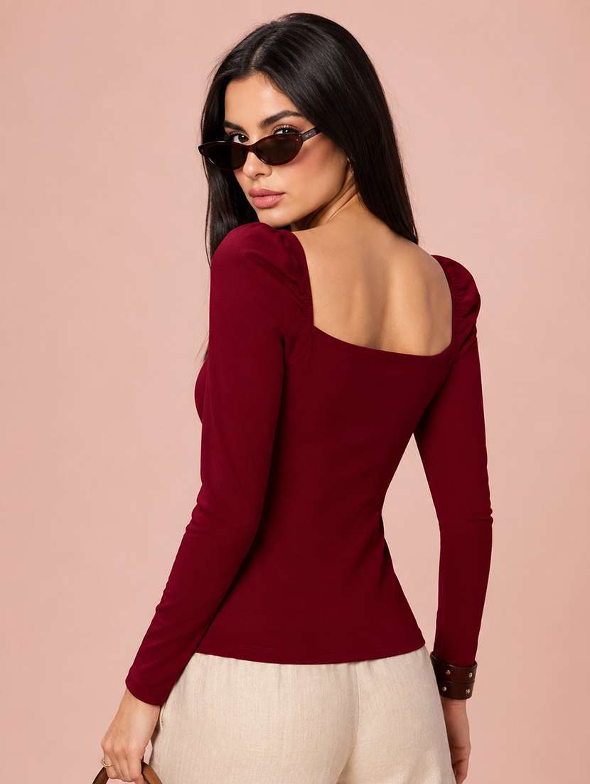 Women Solid Puff Sleeve Straight Top - 22254481 -  Standard Image - 2