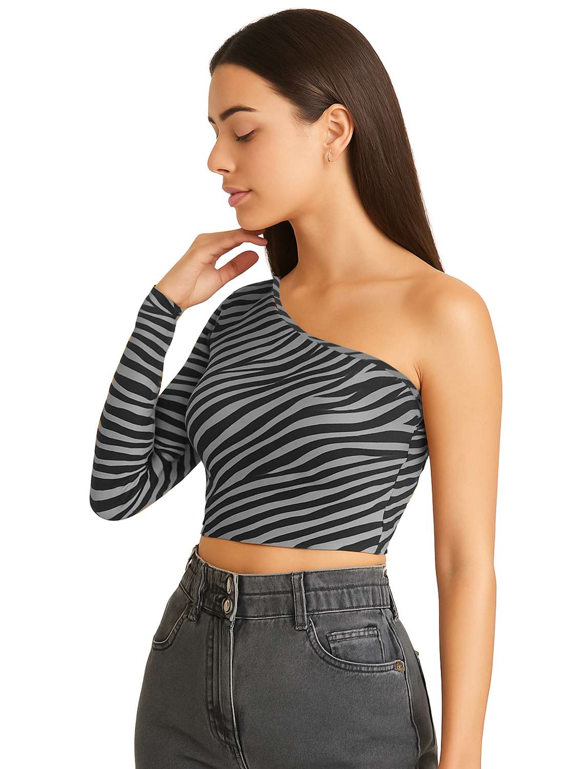 women animal print single shoulder crop top - 22254507 -  Standard Image - 2