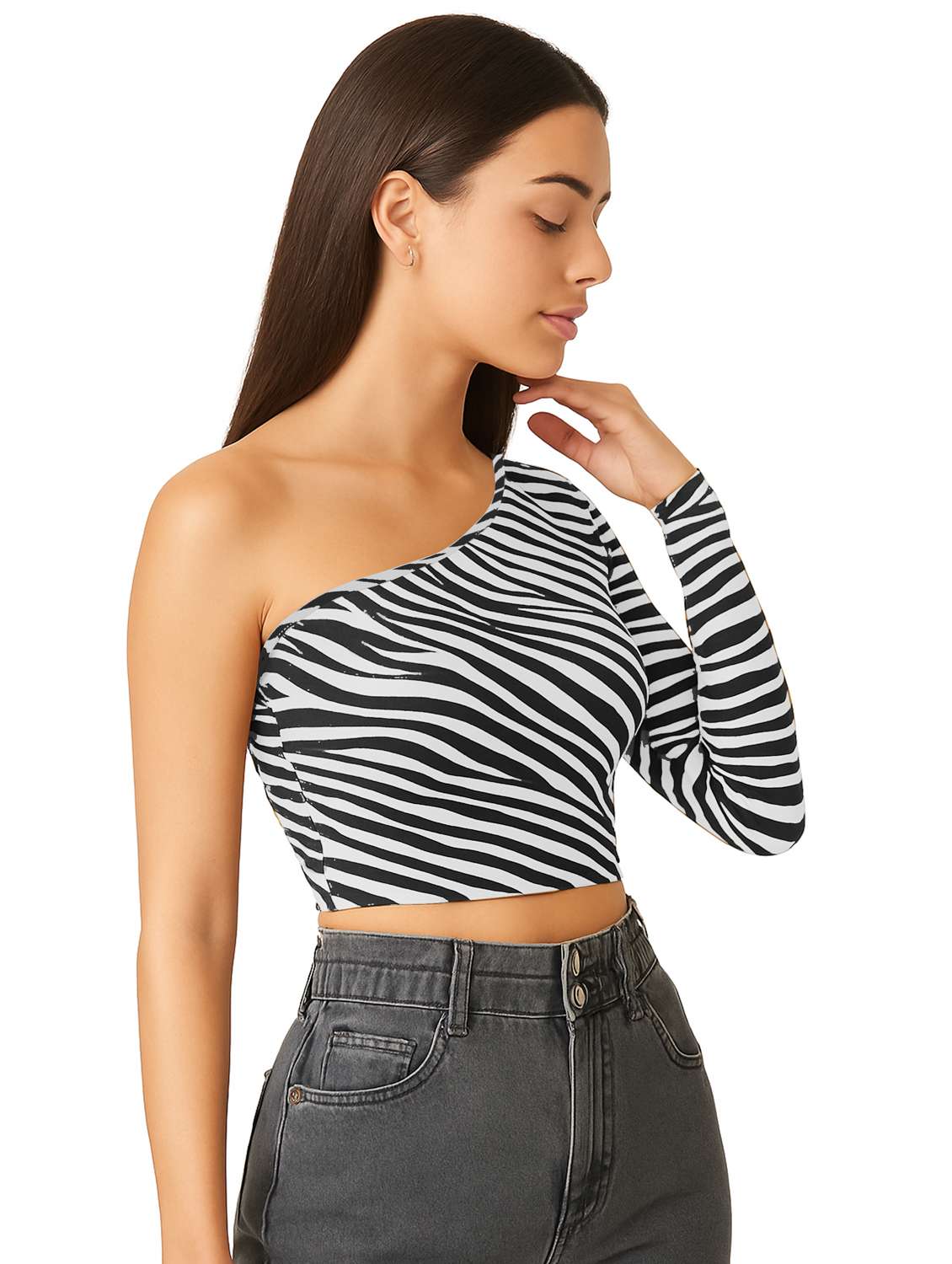 women animal print single shoulder crop top - 22254508 -  Standard Image - 2