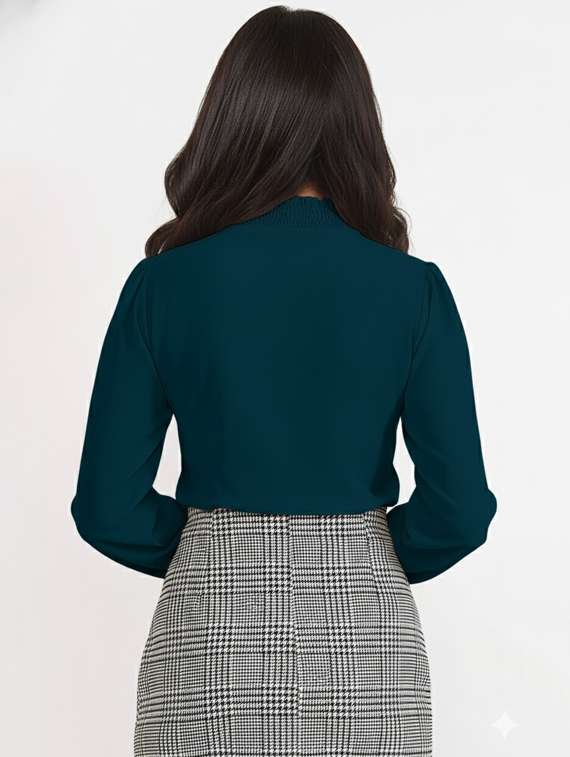 women solid mock neck puff sleeve top - 22254515 -  Standard Image - 2