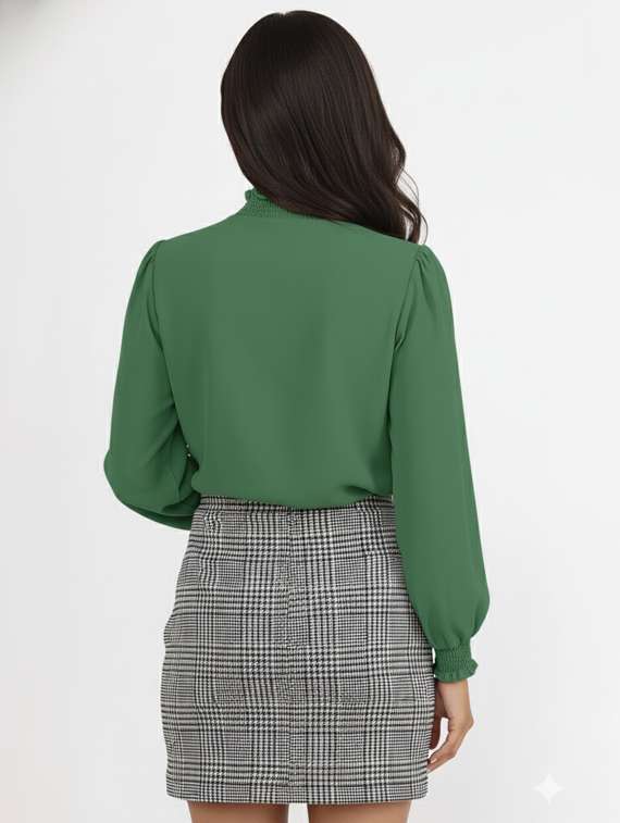 women solid mock neck puff sleeve top - 22254516 -  Standard Image - 2