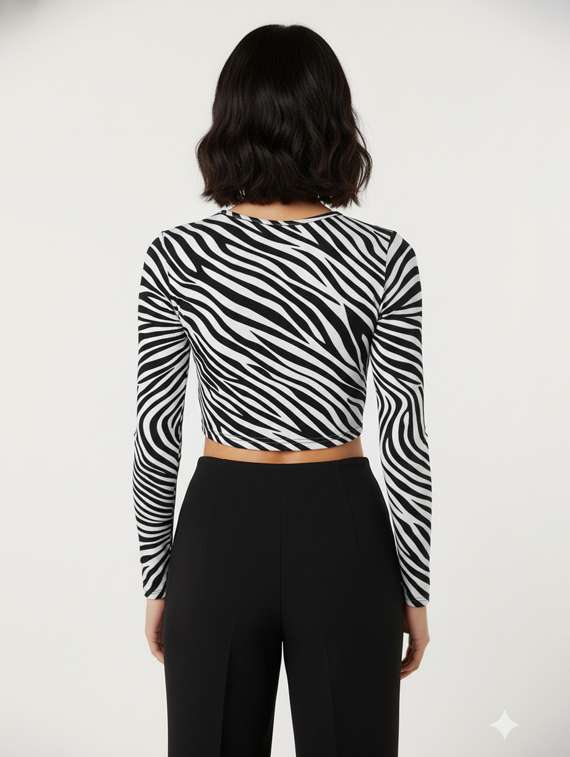 women animal print long sleeve crop top - 22254519 -  Standard Image - 2