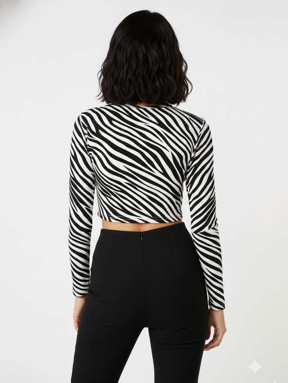 women animal print long sleeve crop top - 22254520 -  Standard Image - 2