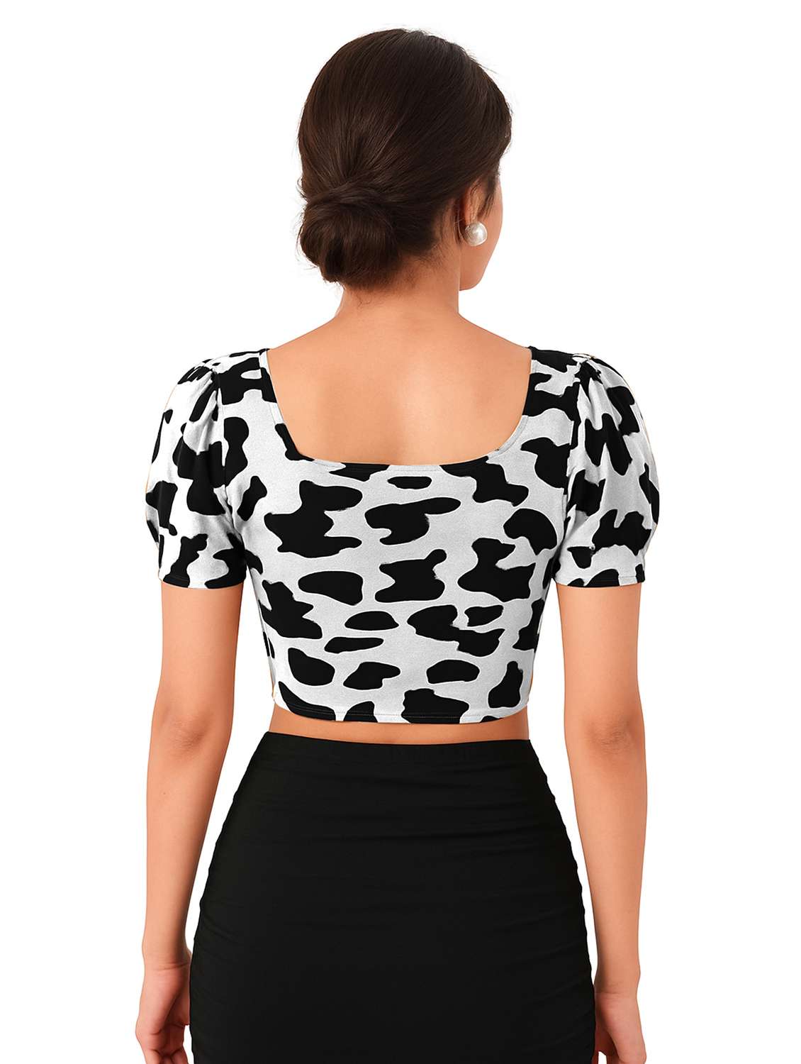 women printed puff sleeve crop top - 22254523 -  Standard Image - 2
