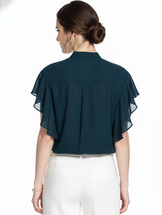 women solid ruffle sleeve regular top - 22254536 -  Standard Image - 2