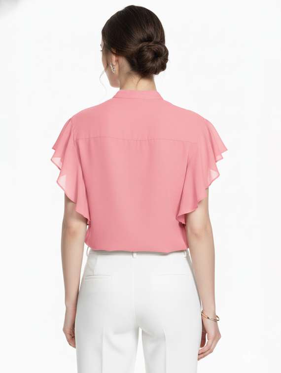 women solid ruffle sleeve regular top - 22254537 -  Standard Image - 2