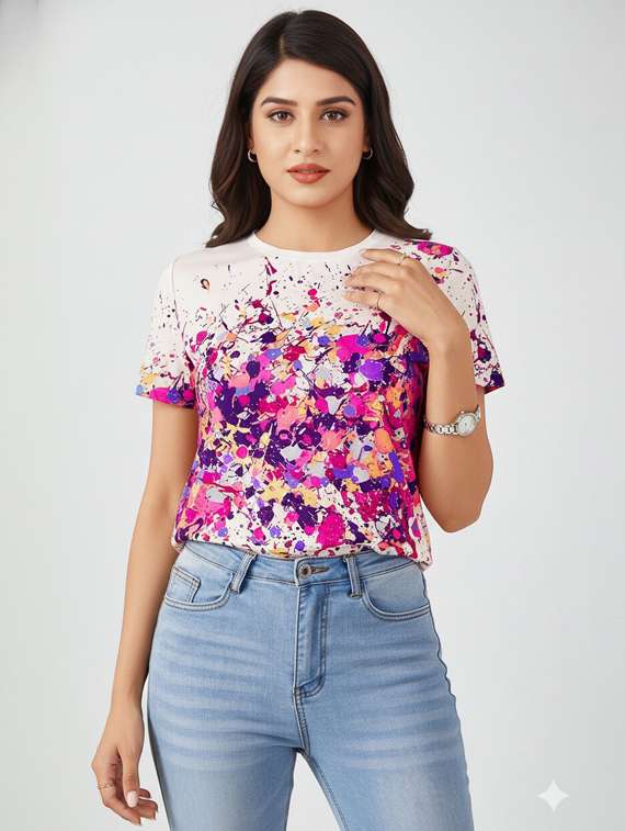 women printed short sleeve regular top