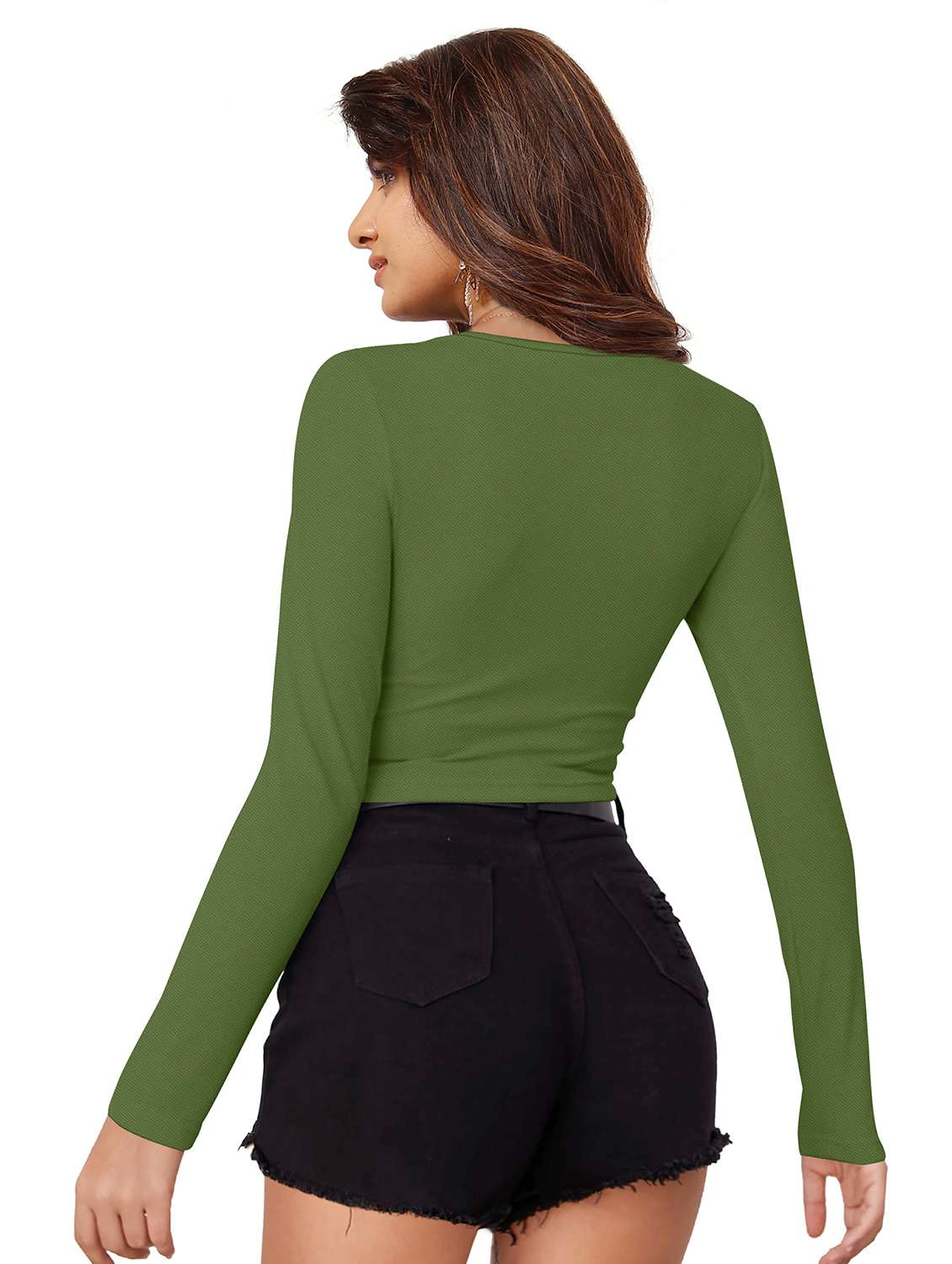 women solid long sleeve ruched crop top - 22254545 -  Standard Image - 2