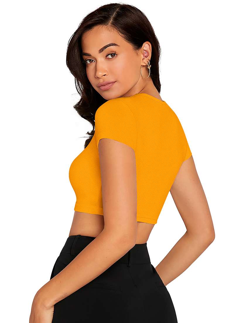 women solid short sleeve crop top - 22254556 -  Standard Image - 2