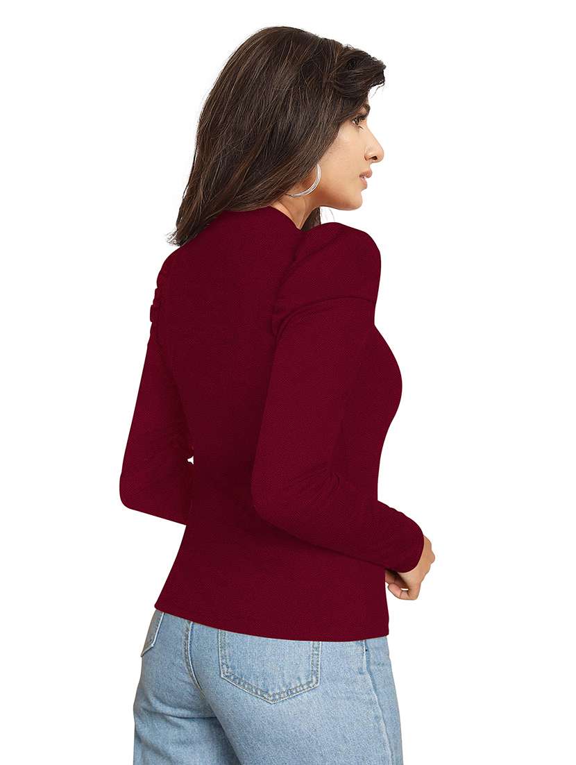 women solid puff sleeve straight top - 22254558 -  Standard Image - 2