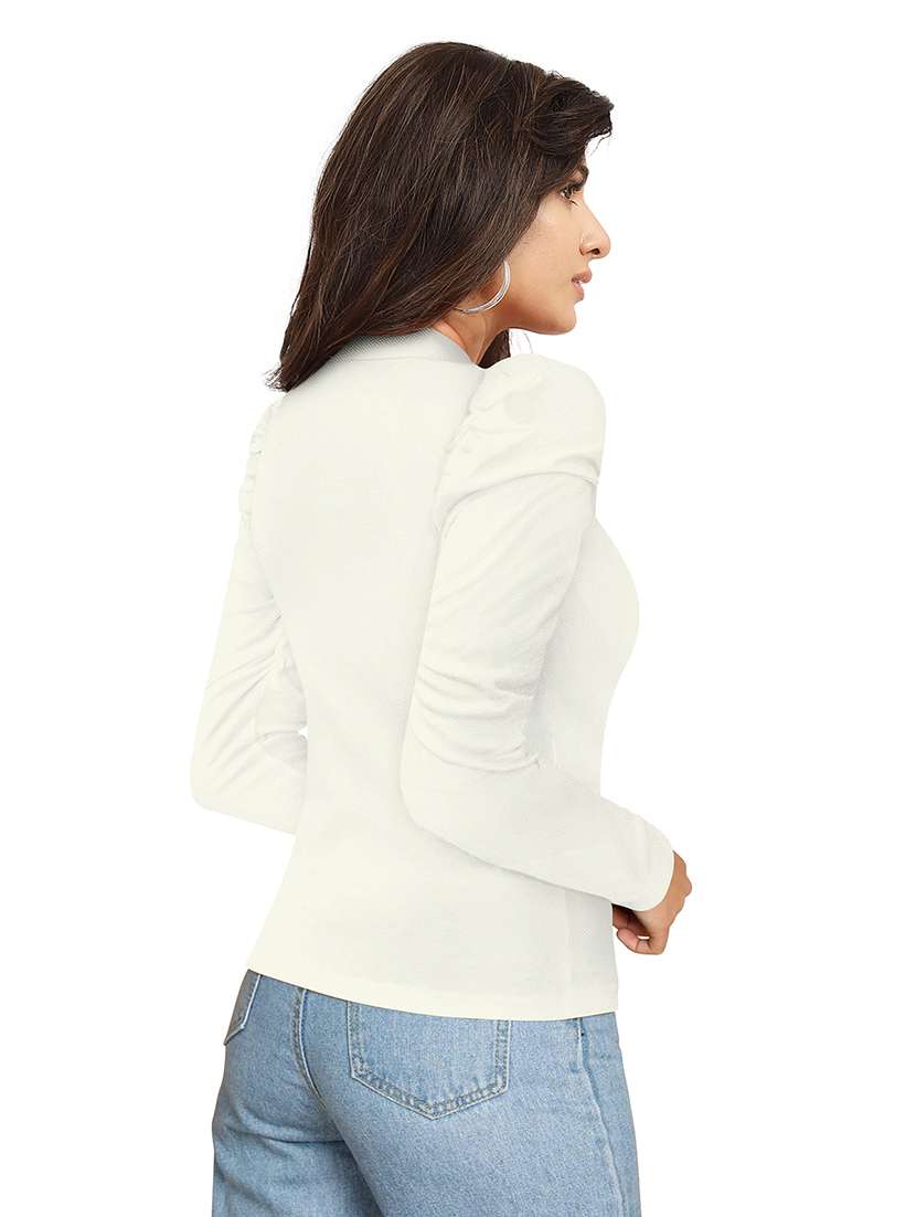 women solid puff sleeve straight top - 22254559 -  Standard Image - 2