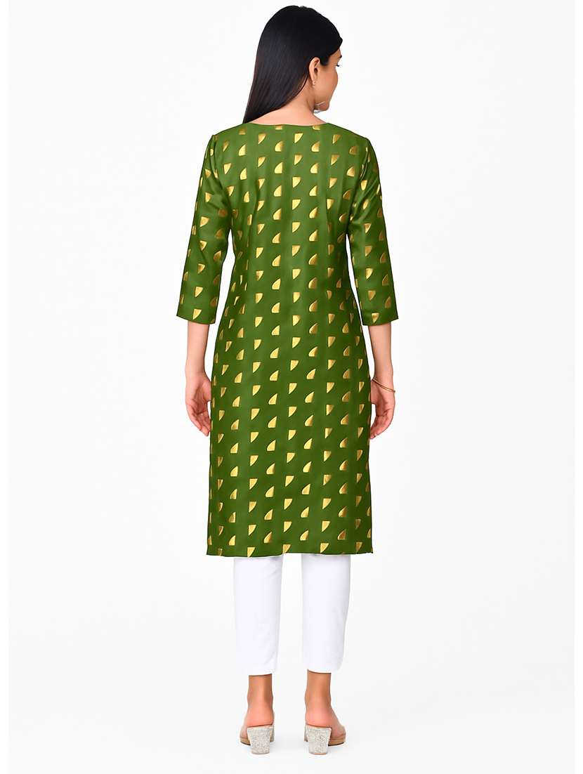 women foil printed three quarter sleeve kurta pant set - 22254860 -  Standard Image - 2