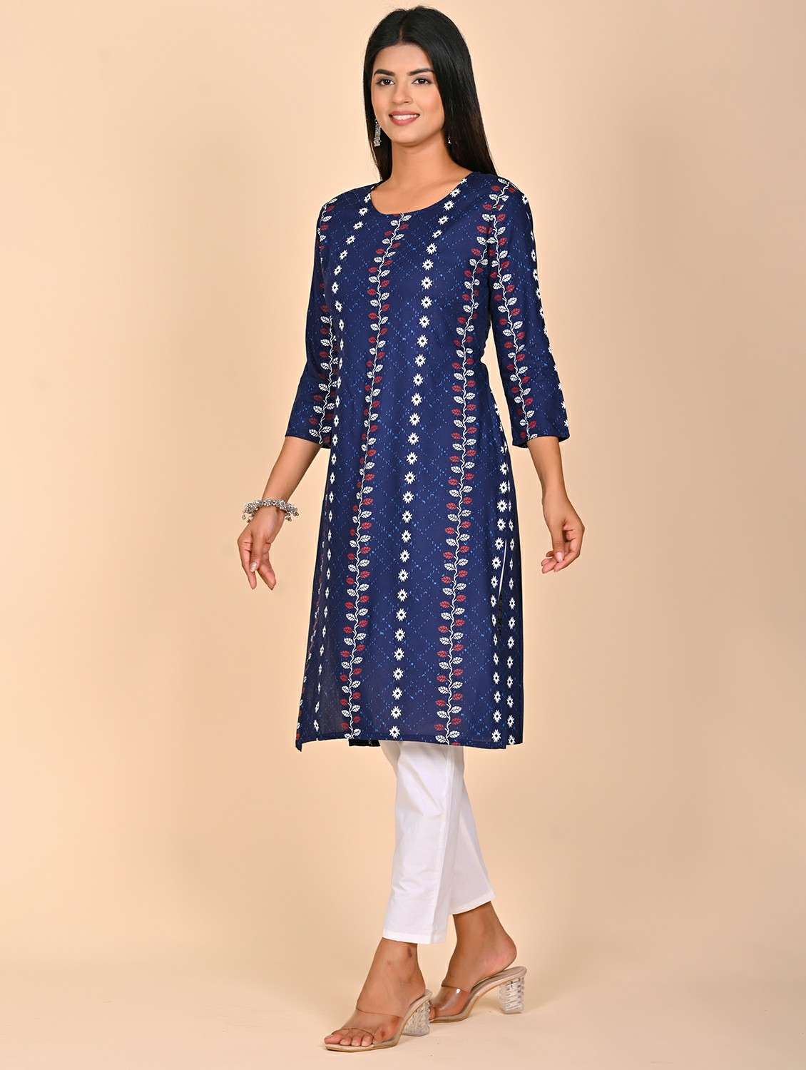 women printed three quarter sleeve kurta pant set - 22254864 -  Standard Image - 2