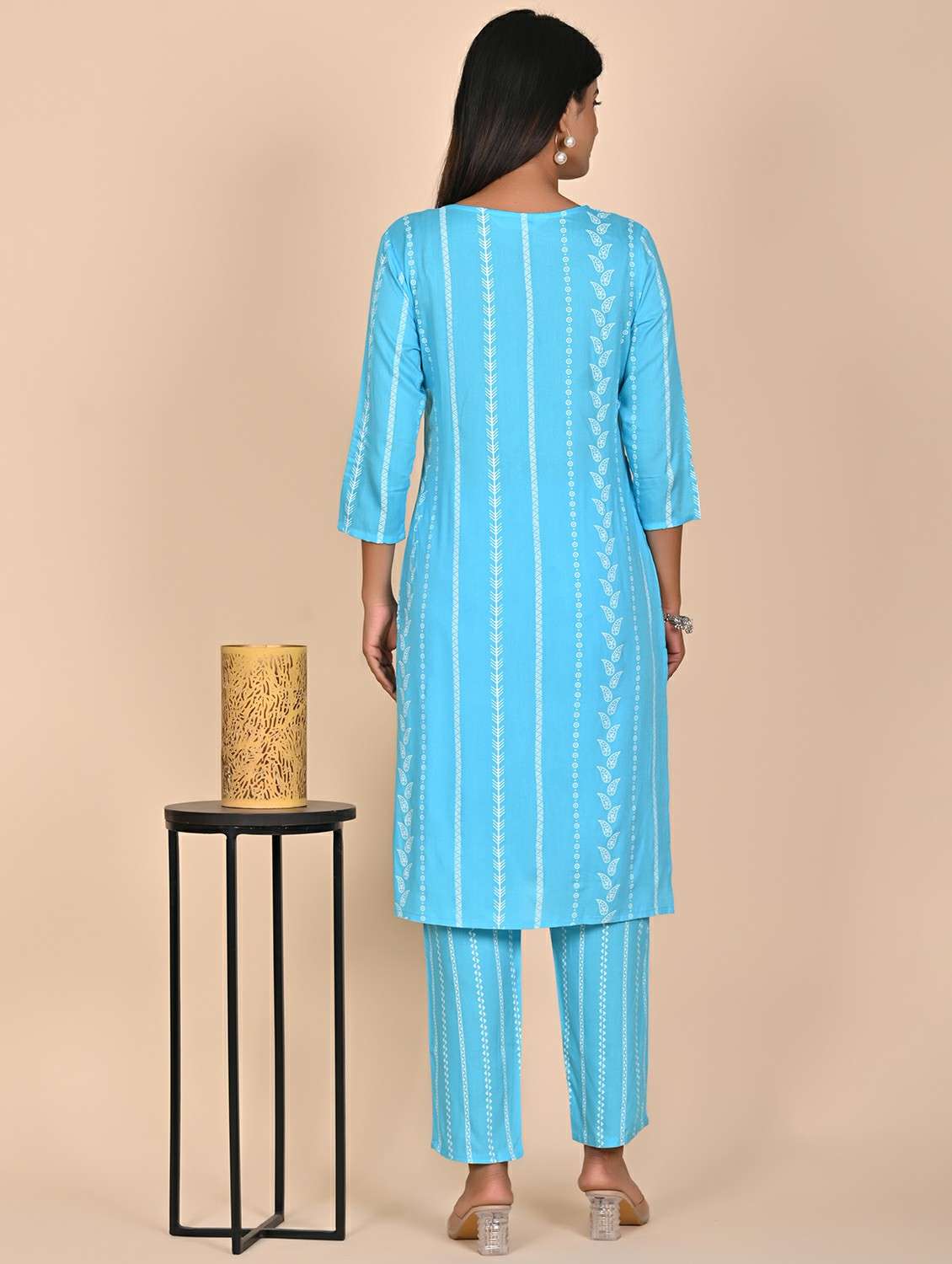 women printed three quarter sleeve kurta pant set - 22254868 -  Standard Image - 2