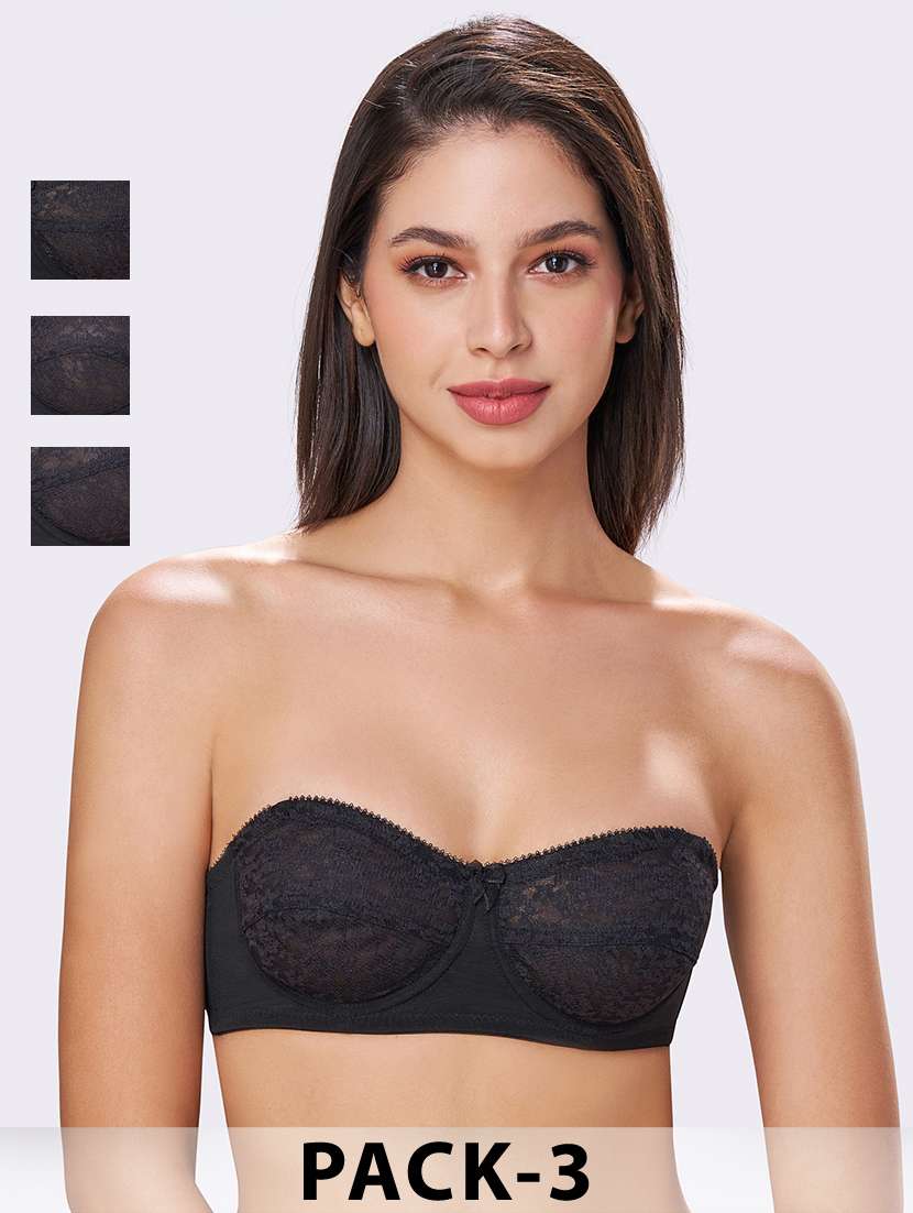 women pack of 3 solid non padded lace bra