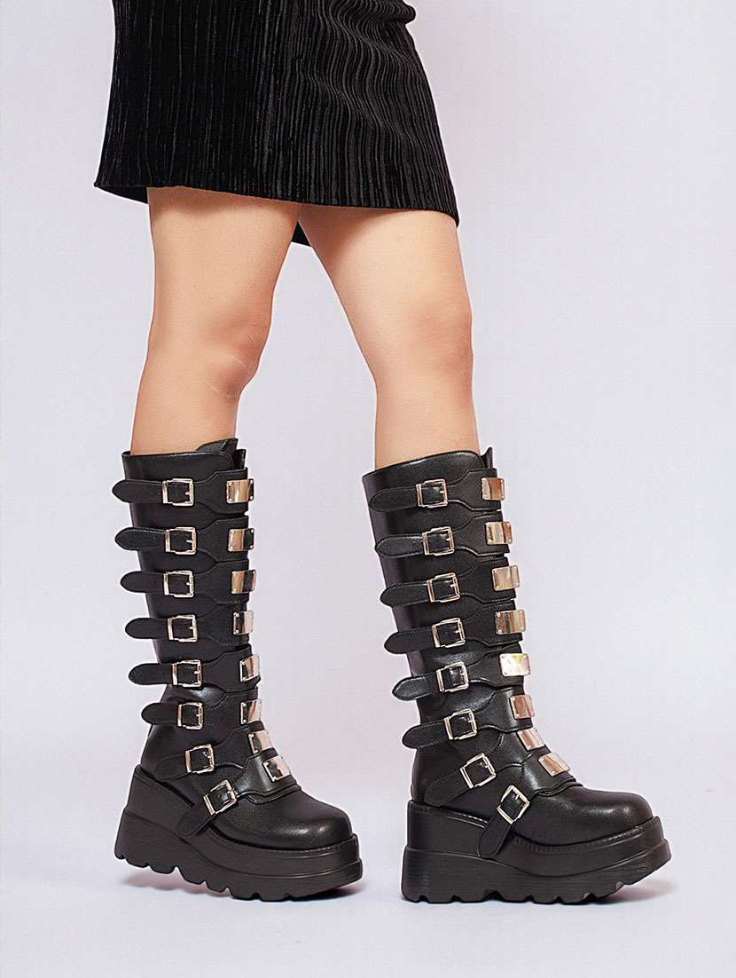 women solid knee length boots