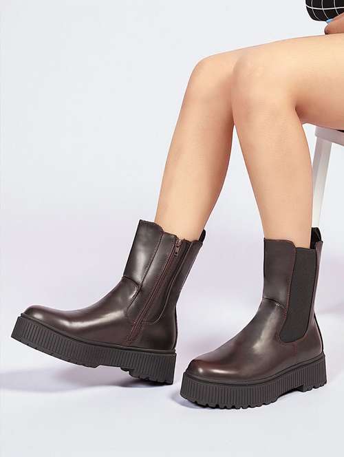 women solid knee length boots - 22255008 -  Standard Image - 0