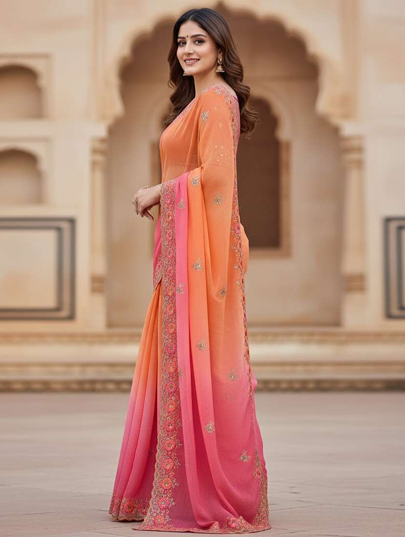 women ombre embroidered saree with blouse - 22255088 -  Standard Image - 2