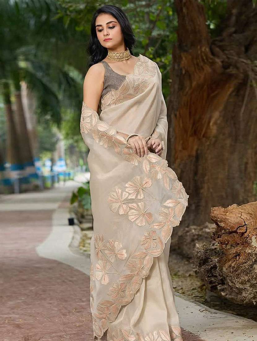 women solid with work embellished saree with blouse - 22255093 -  Standard Image - 2