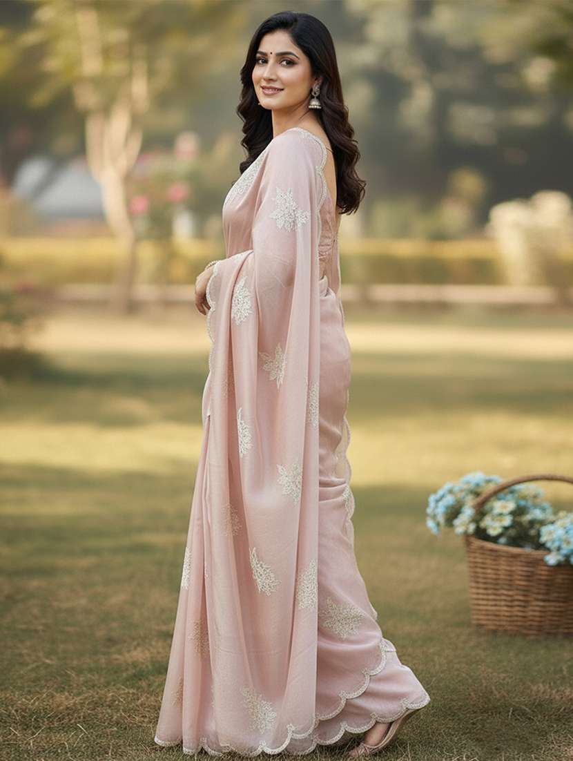 women solid with work embroidered saree with blouse - 22255094 -  Standard Image - 2