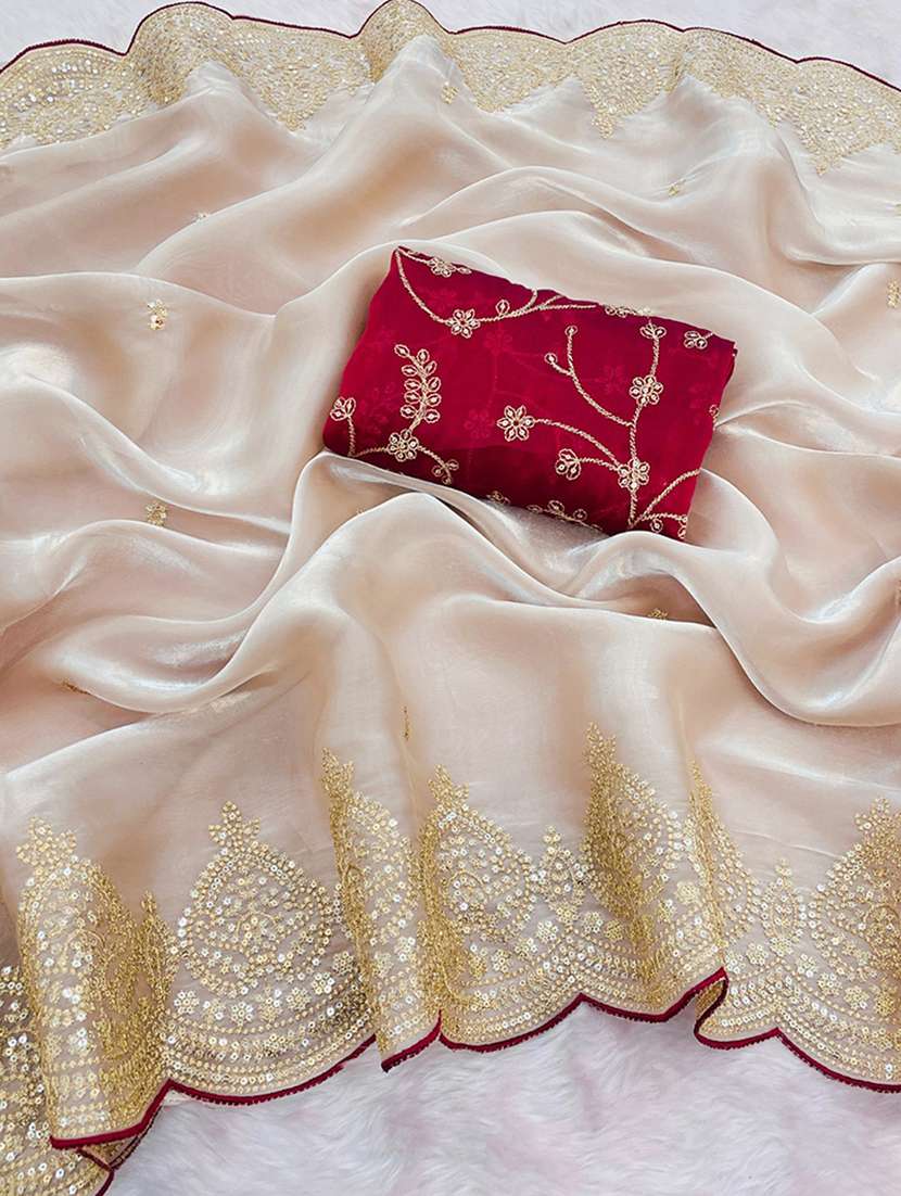 women solid with work embroidered saree with blouse - 22255097 -  Standard Image - 2