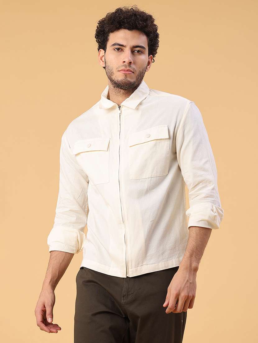 men solid collared long sleeve shacket - 22255109 -  Standard Image - 2
