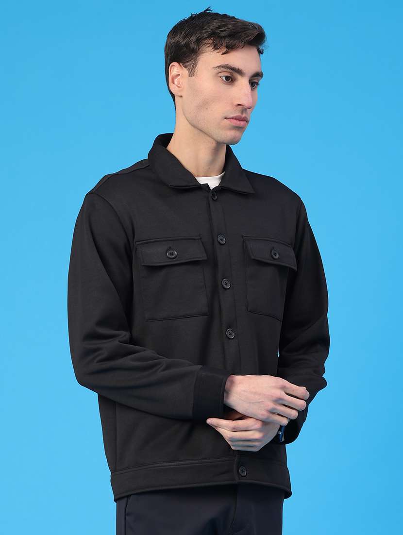 Men Solid Collared Long Sleeve Shacket - 22255146 -  Standard Image - 2